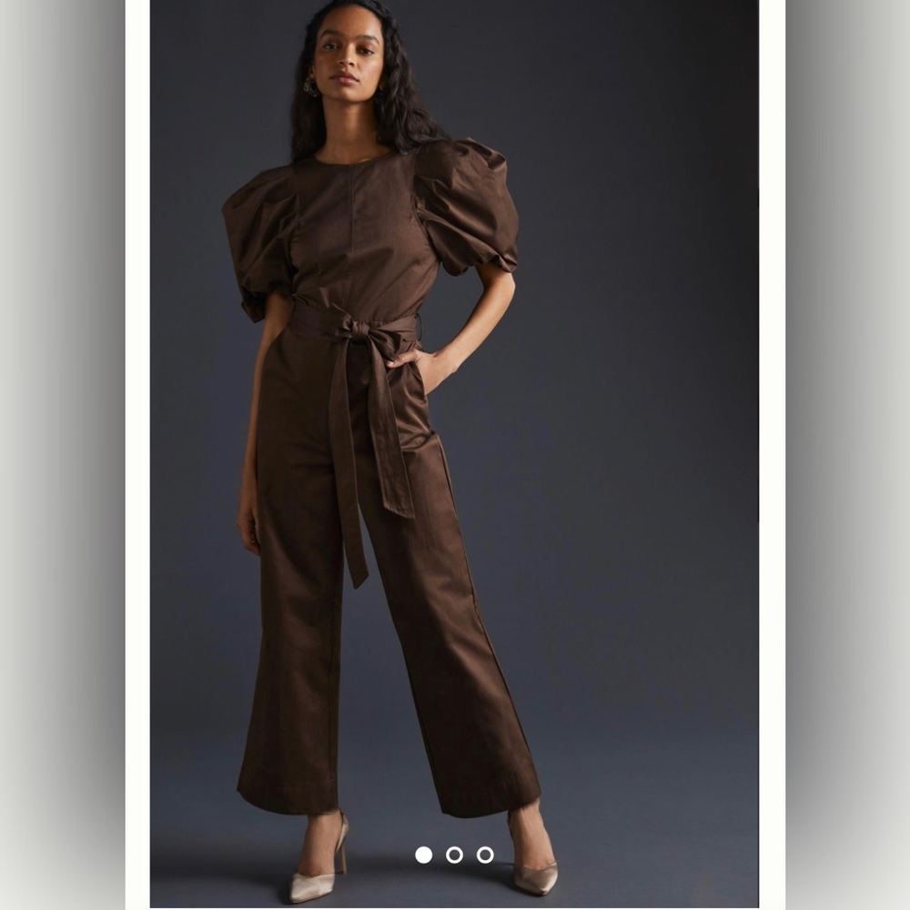 Anthropologie Puff-Sleeved Open-Back Jumpsuit